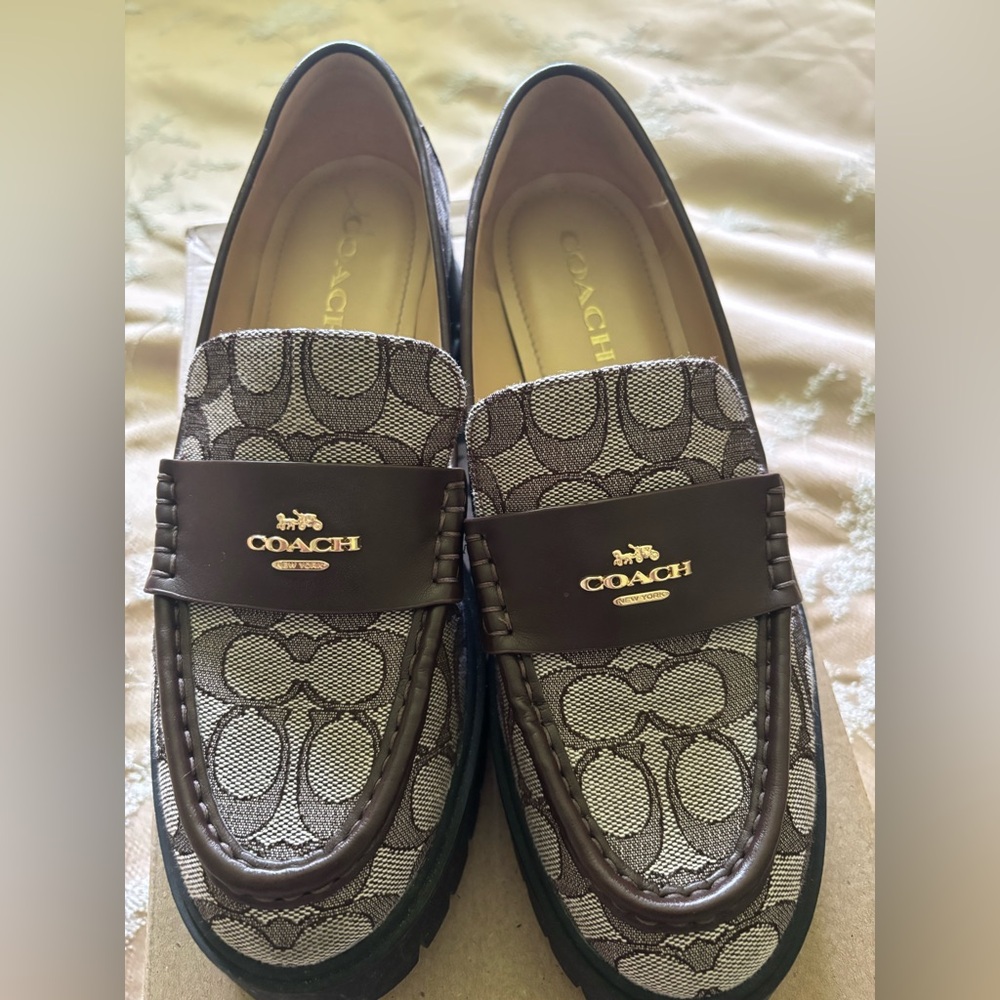 Coach Brown Leather Slip-On Loafers with Signature Monogram